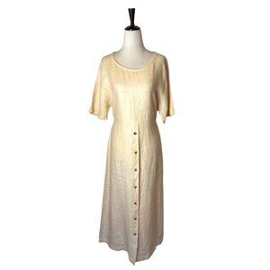 Worlds Apart Dress Women‎ Medium Orange Peach Linen Button Skirt Maxi Lagenlook